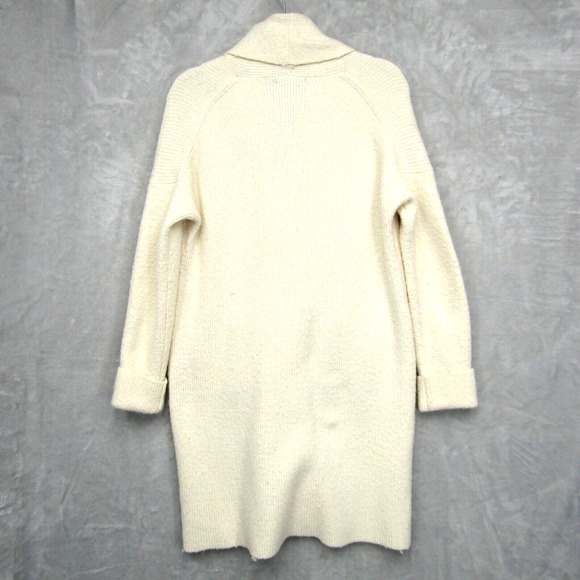 J Crew Sweater Double Breasted Long Cardigan Coat S Cream Shawl Collar Pockets - Picture 4 of 16
